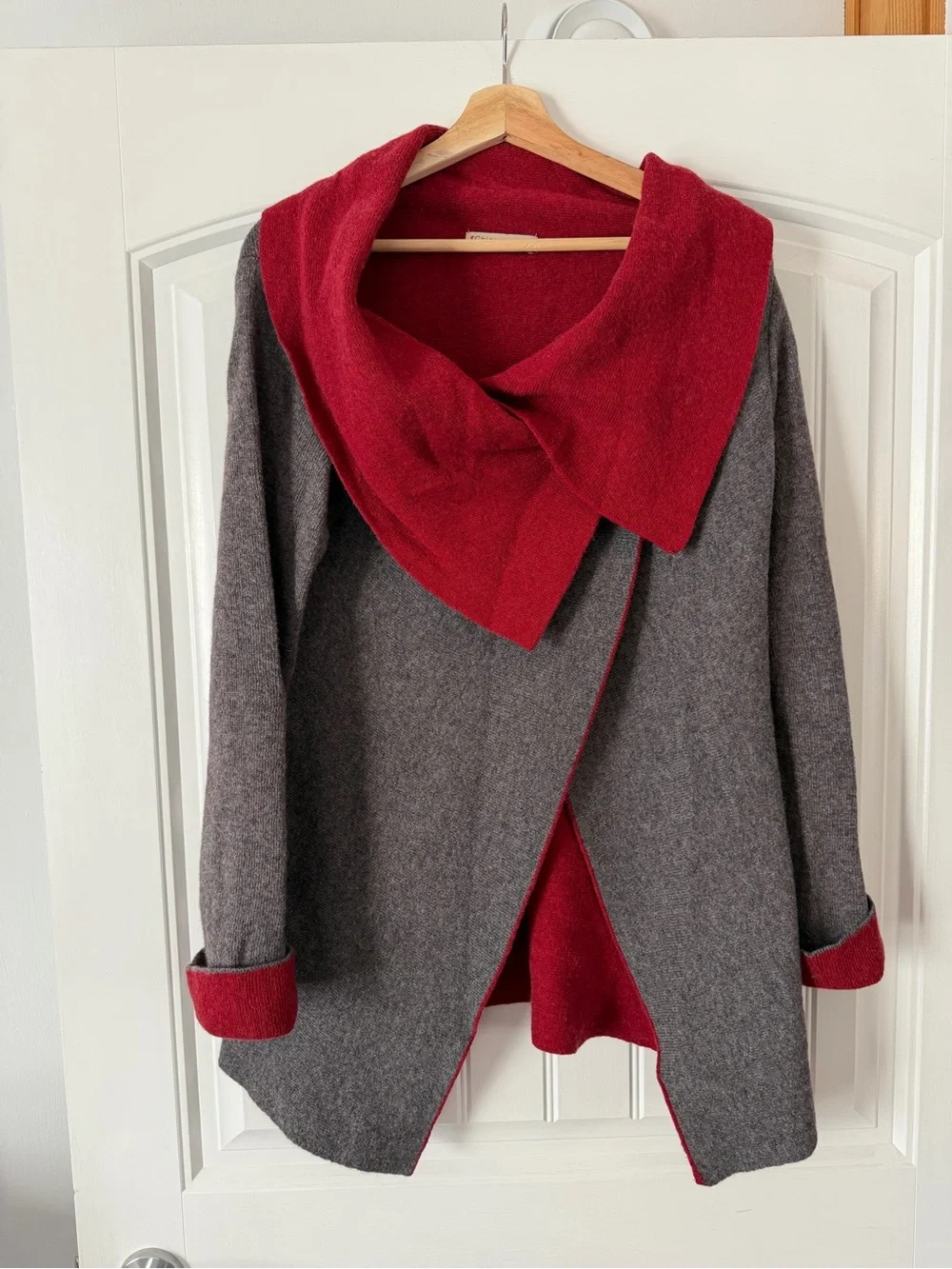 Charamente Italy Draped Waterfall Cardigan S/M Red Grey Avantgarde Wool Feel - Picture 4 of 6